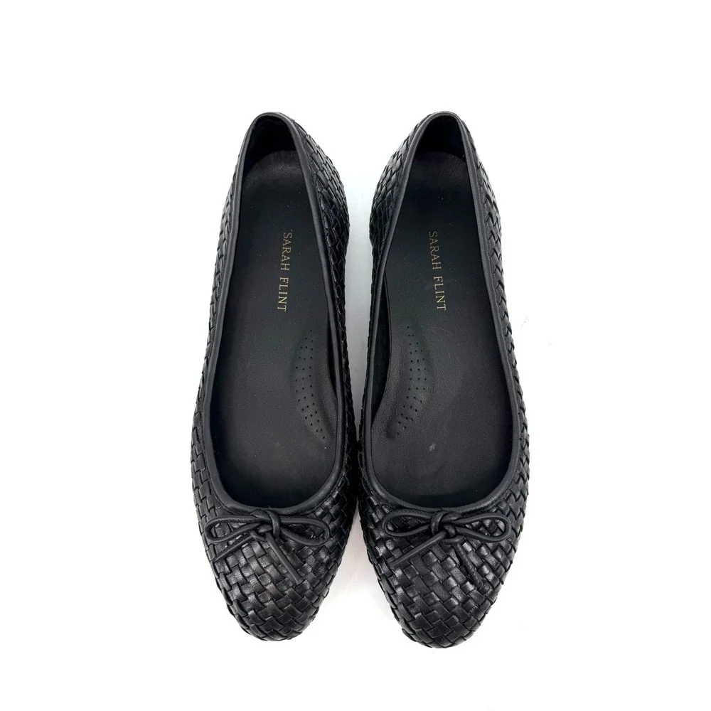 Sarah Flint Black Woven Leather Ballet Flats